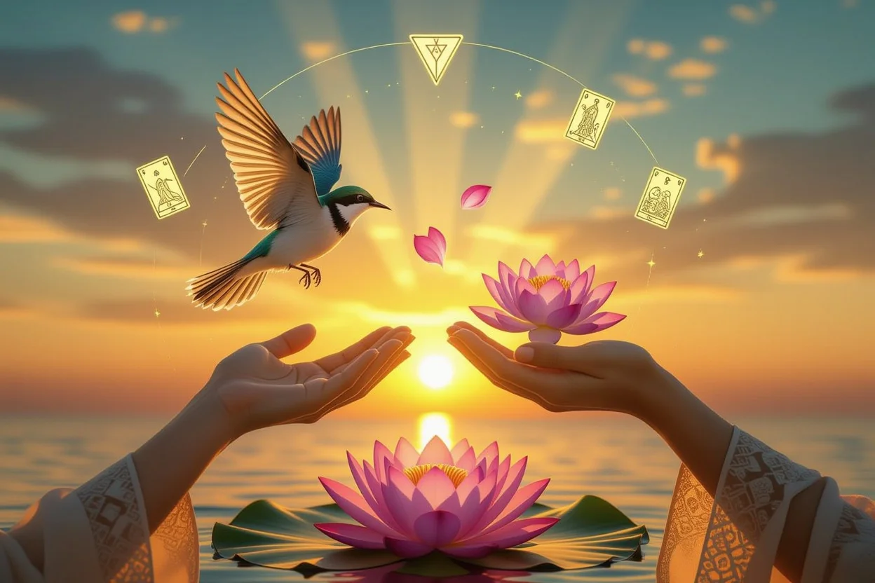 受動的恋愛から能動的で真の愛への変化を象徴する神秘的なイメージ