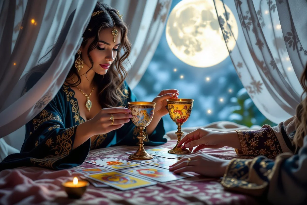 恋愛タロット占いで隠された本音を読み解く神秘的なリーディングシーン