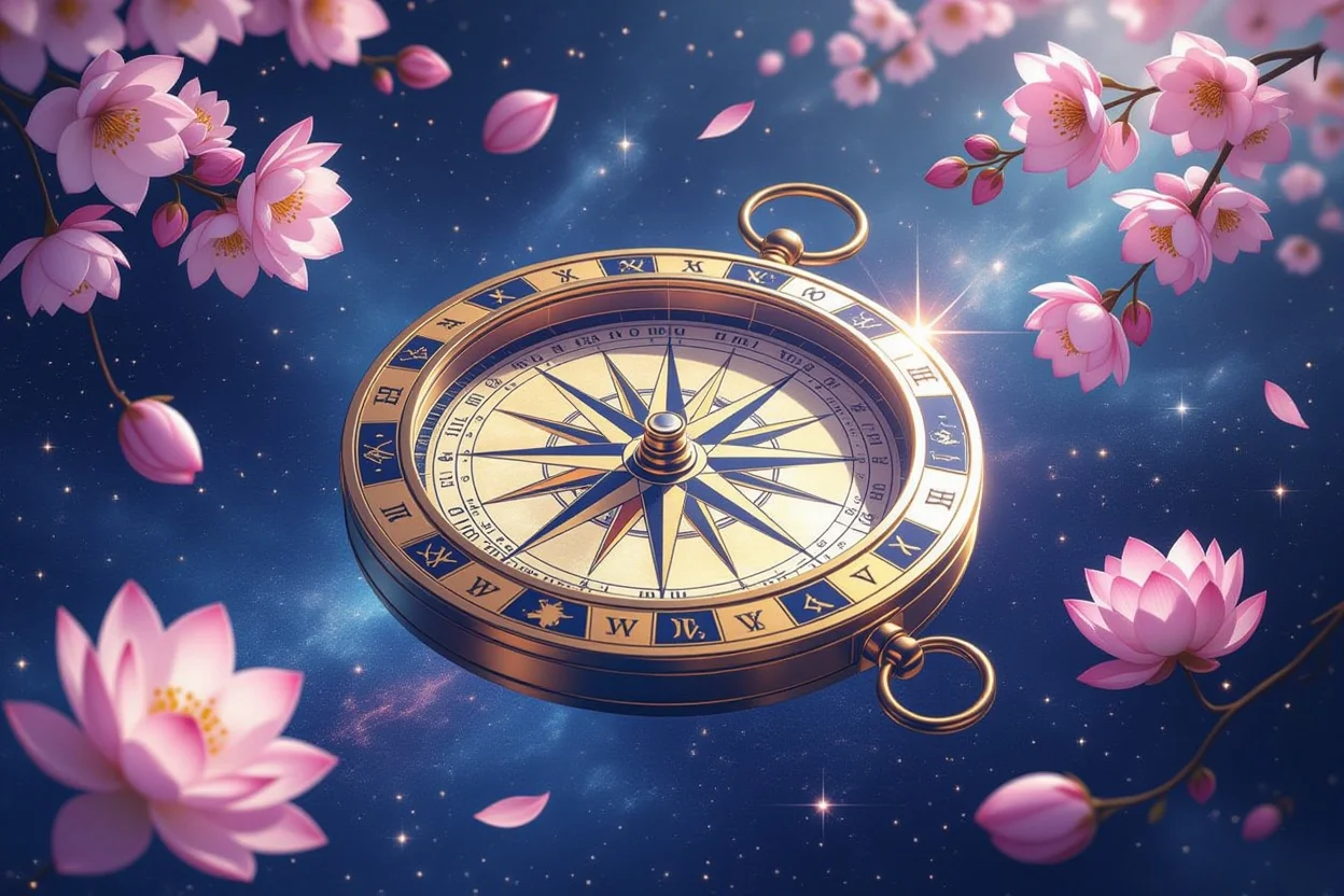心の羅針盤としてのタロットカードによる恋愛運向上の神秘的イメージ