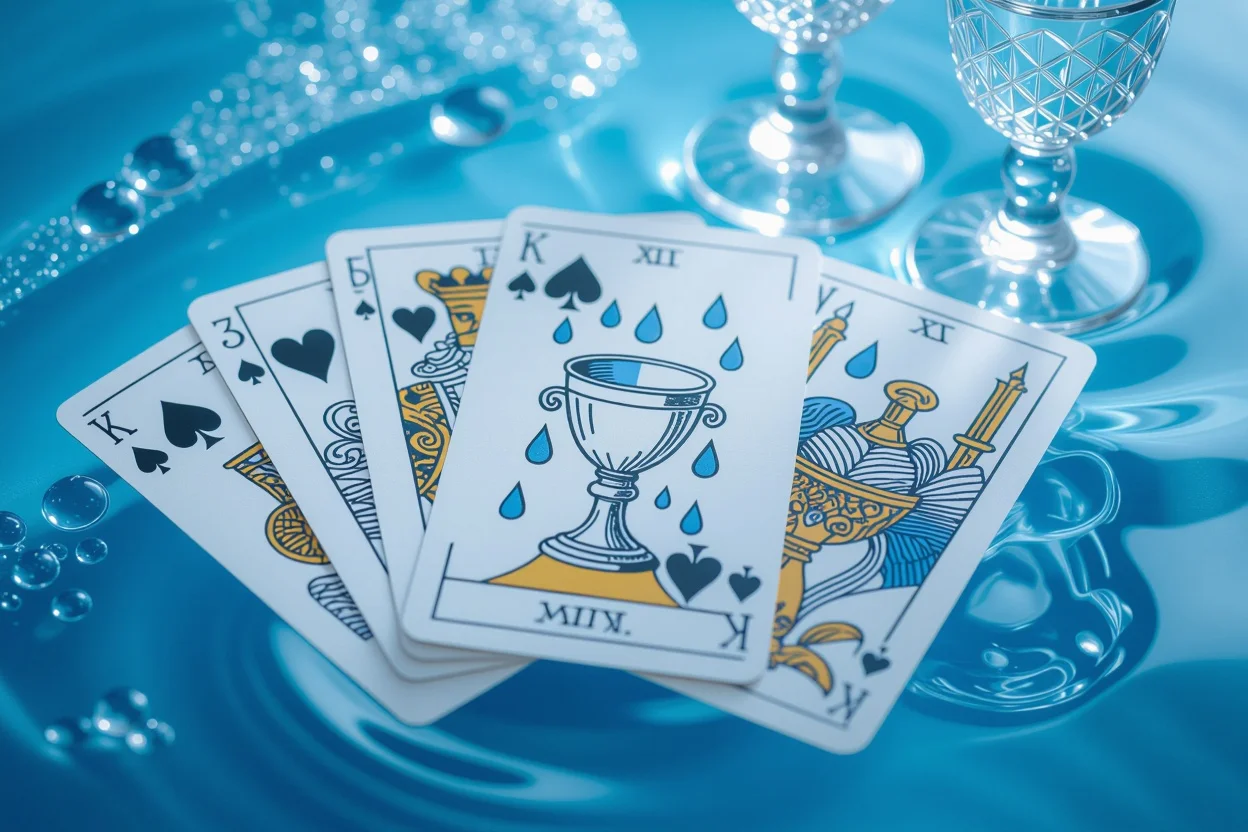 カップのスートのタロットカード、感情と愛情を象徴する神秘的な配置