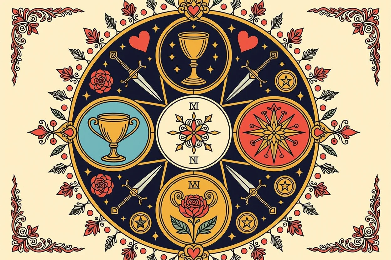 四大スート（カップ・ソード・ペンタクル・ワンド）による恋愛タロットの神聖な配置