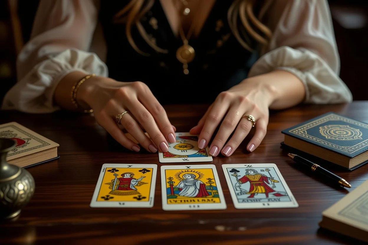 タロット恋愛相談でマイナーアルカナを使う女性の手