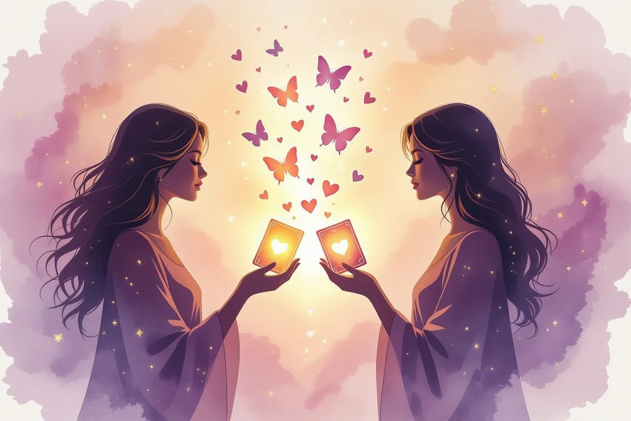 恋愛関係における心の繋がりを表現したタロットアートイラスト