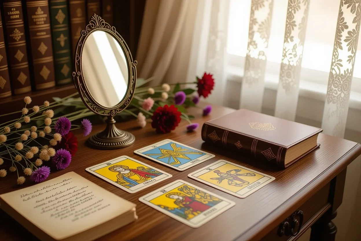 恋愛タロットの深層分析と自己成長のための占いセッション風景
