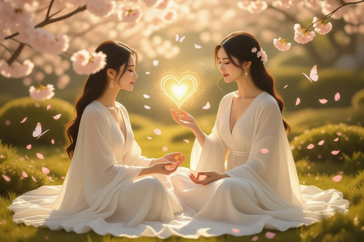 内なる調和を表現する瞑想する女性と自然光のスピリチュアルイメージ