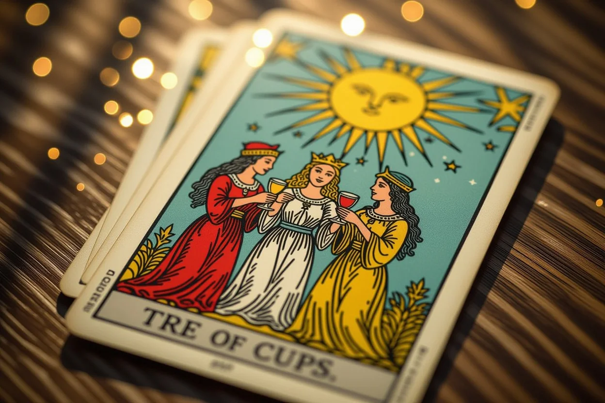 カップの3のタロットカードと隠された孤独感を表現した象徴的なイメージ