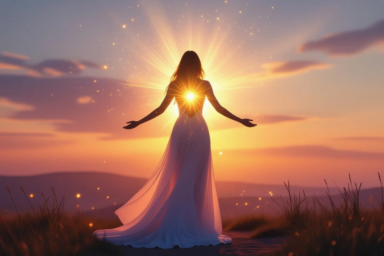 内面から輝く女性のシルエット、自己肯定感と魅力アップのイメージ