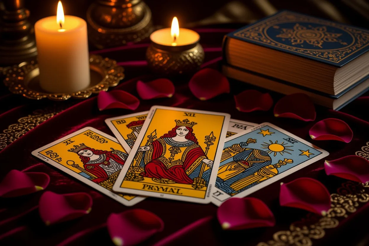 恋愛タロット占いのロマンチックなカード配置とキャンドルの光