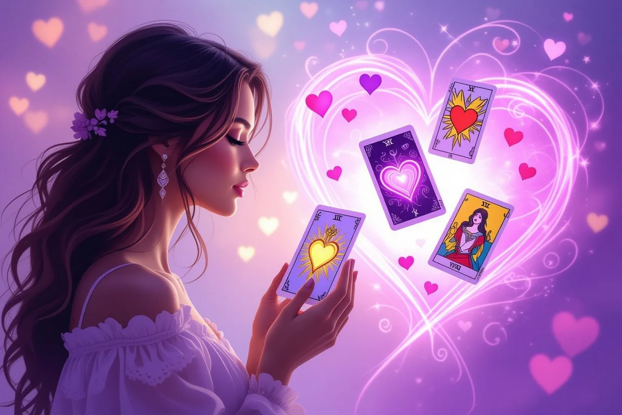 タロットカードが心の鏡となって愛の内面を映し出す神秘的なイメージ