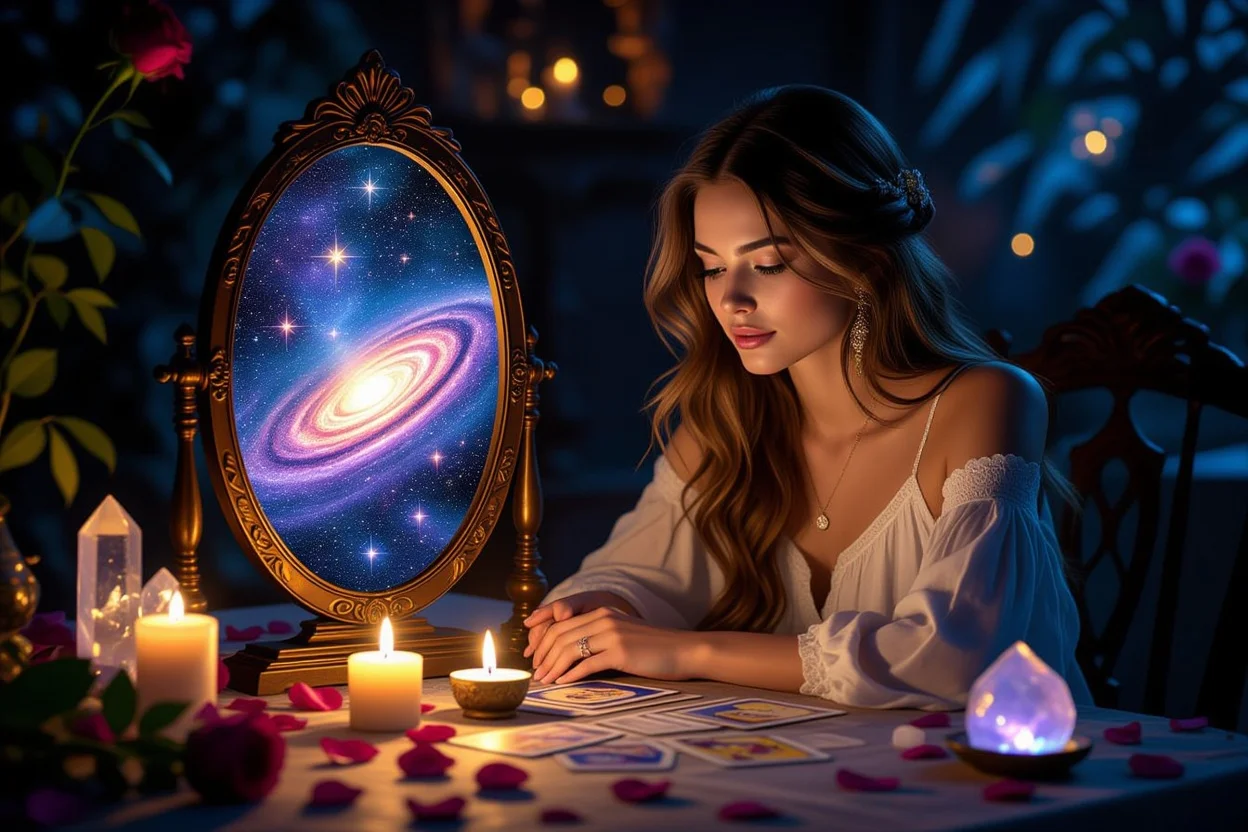 恋愛タロットで自分自身の本質を見つける女性のイメージ