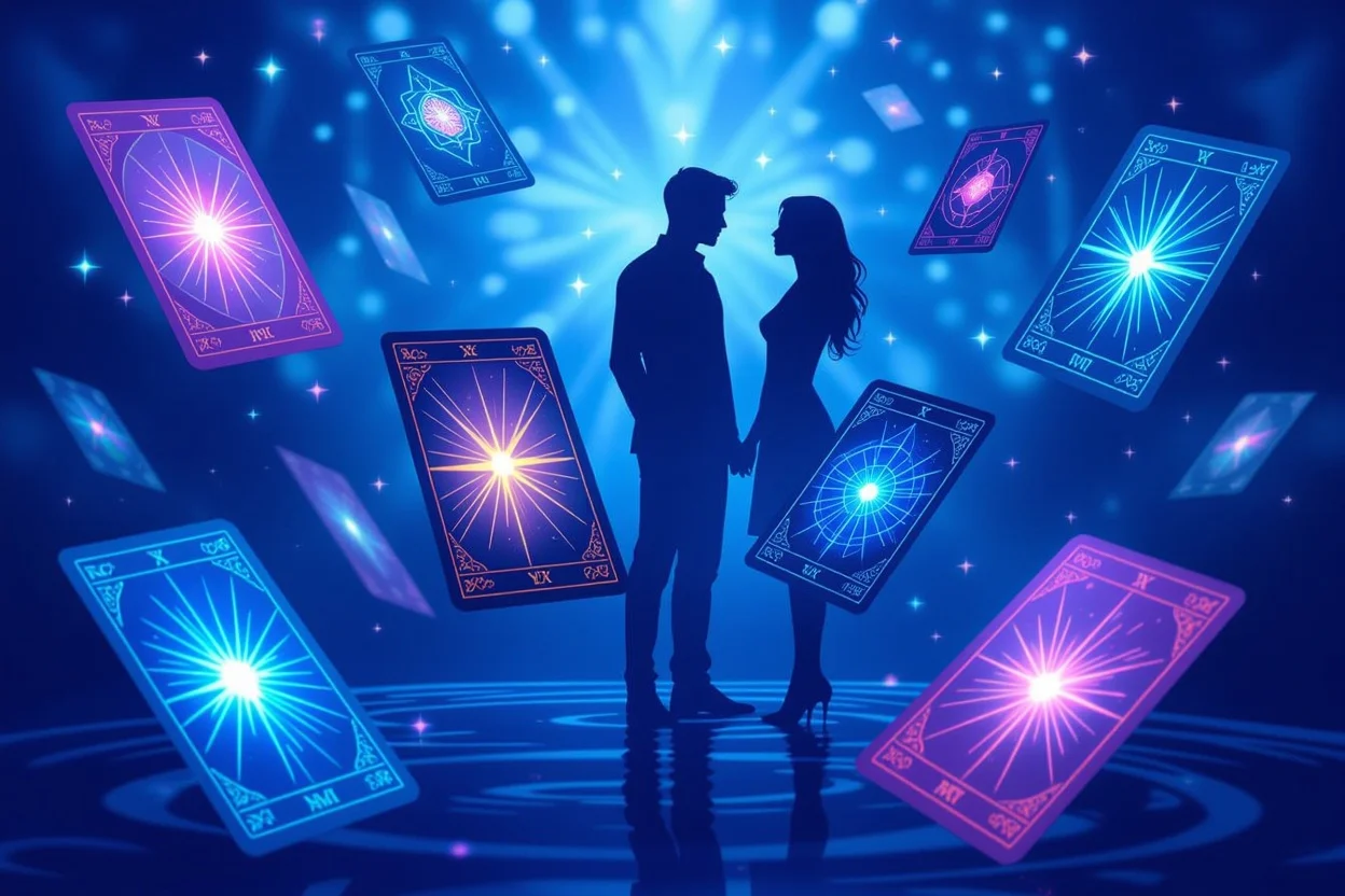 タロットカードを心理の鏡として表現した恋愛における深層心理探求のコンセプト画像