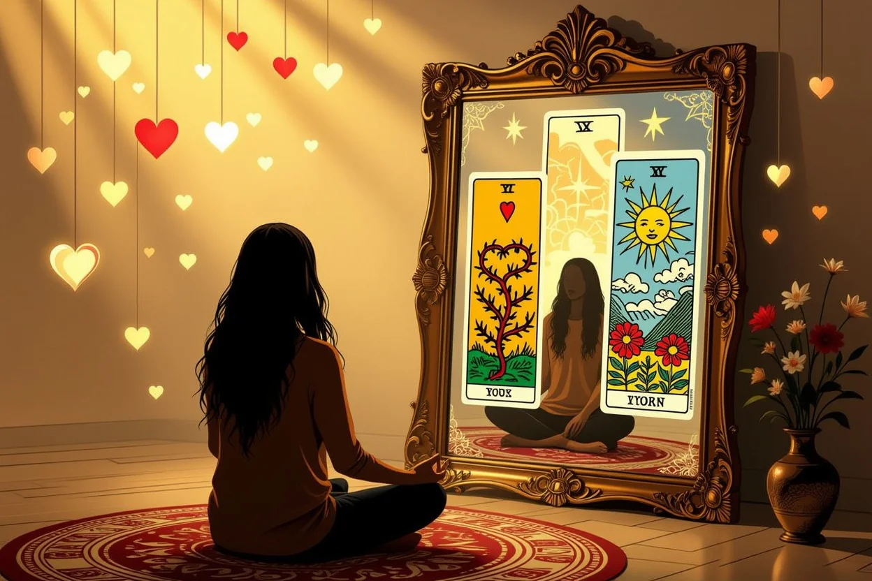 恋愛の試練を乗り越えて成長する過程を表現したタロット瞑想のイメージ