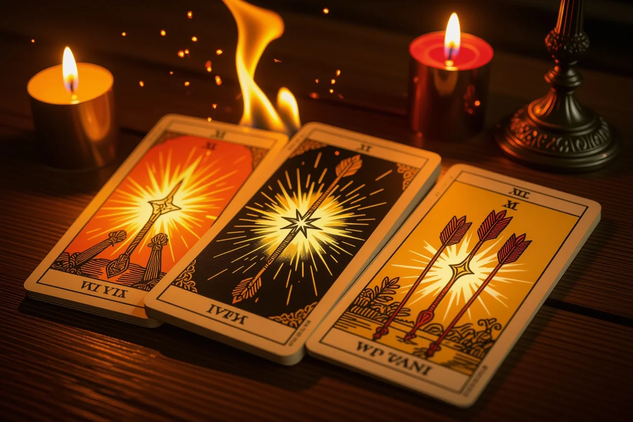 恋愛における情熱と行動を示すワンドのタロットカード