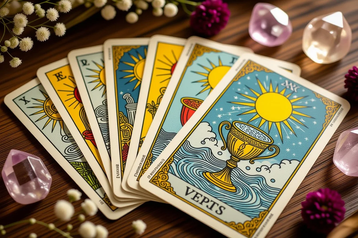 カップスートのタロットカード、感情と恋愛を象徴する美しいイラスト