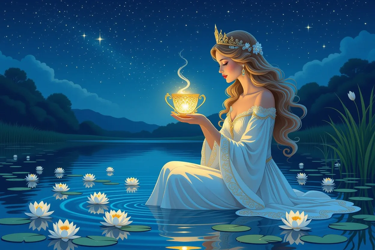 カップのクイーンタロットカードの美しいイラスト