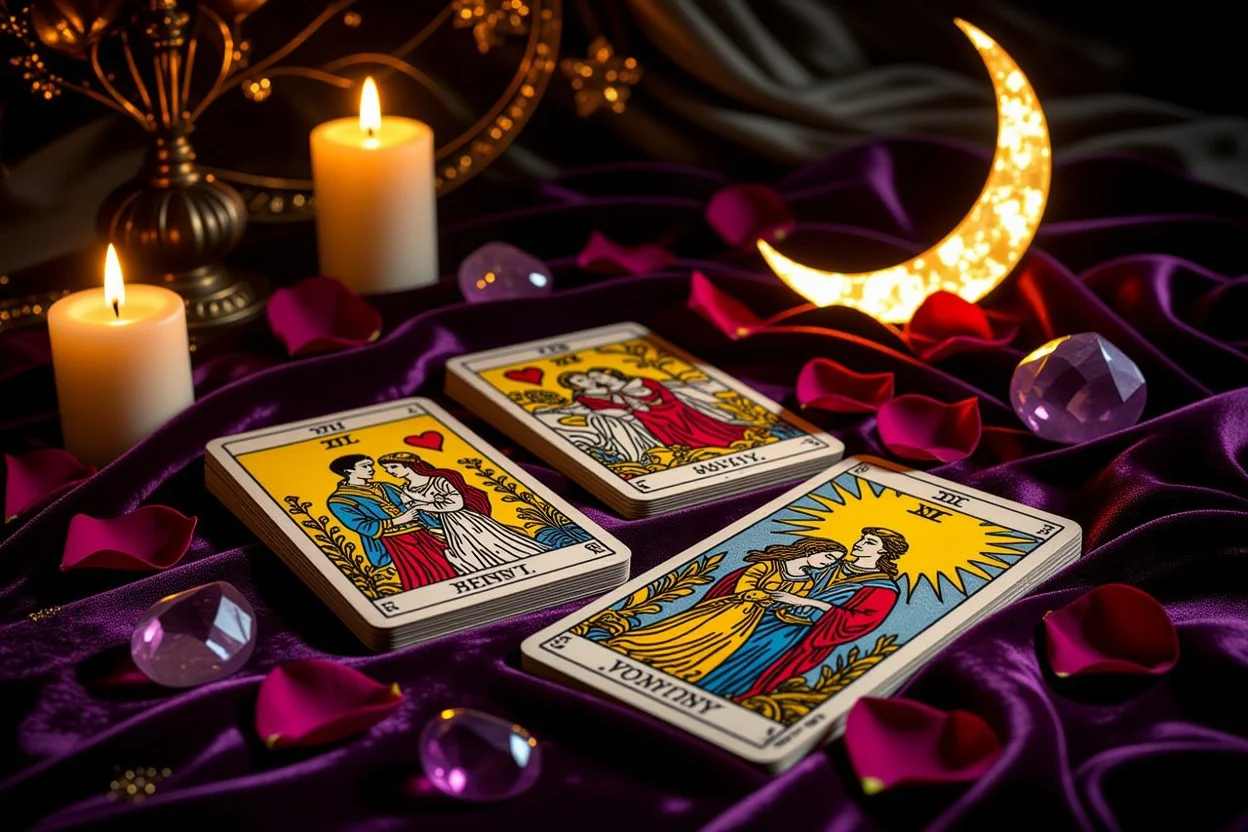 恋愛タロット占いのロマンチックな雰囲気のカードスプレッド