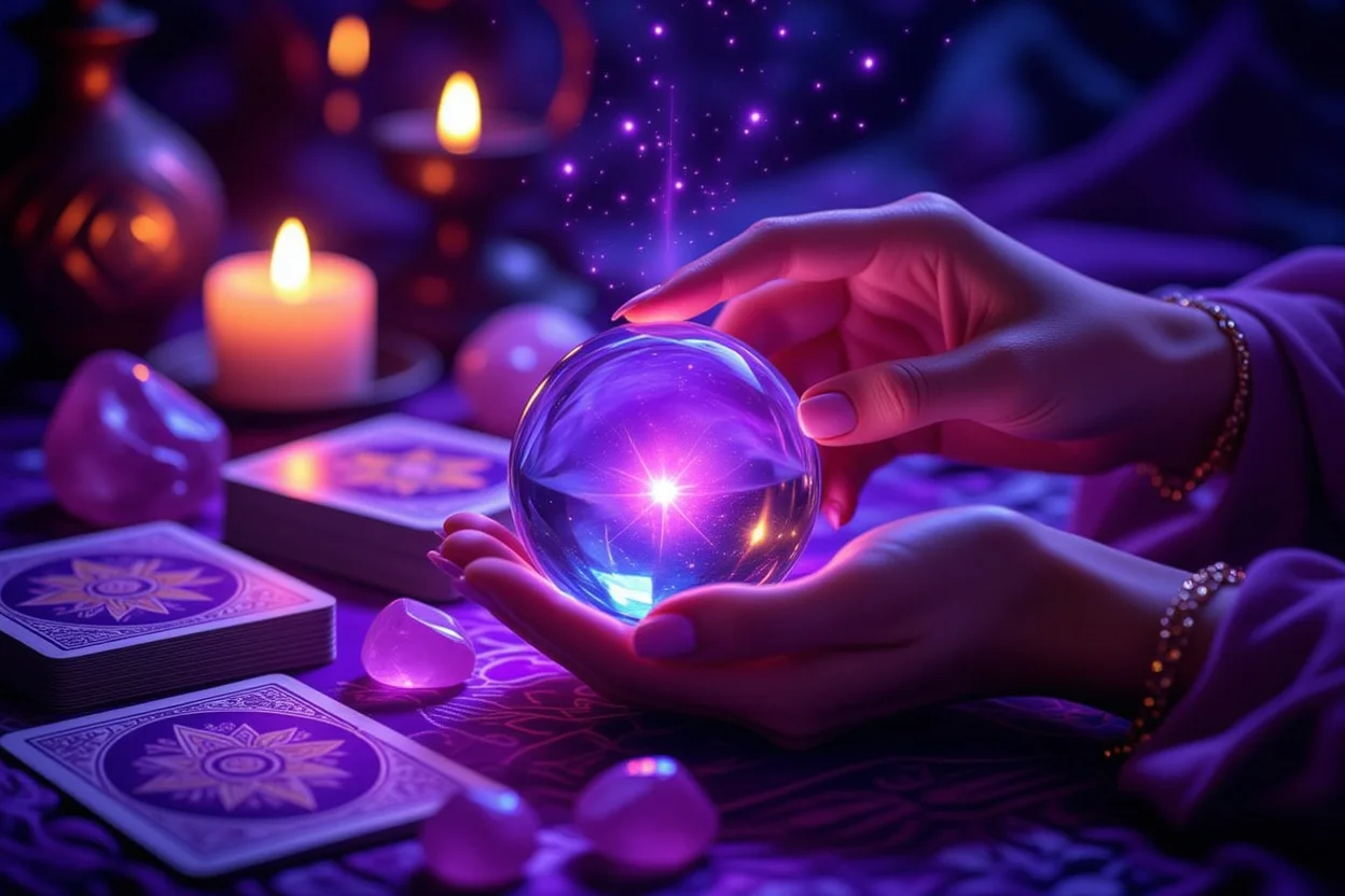 タロットカードを手に取り内なる願いを探求する神秘的なシーン