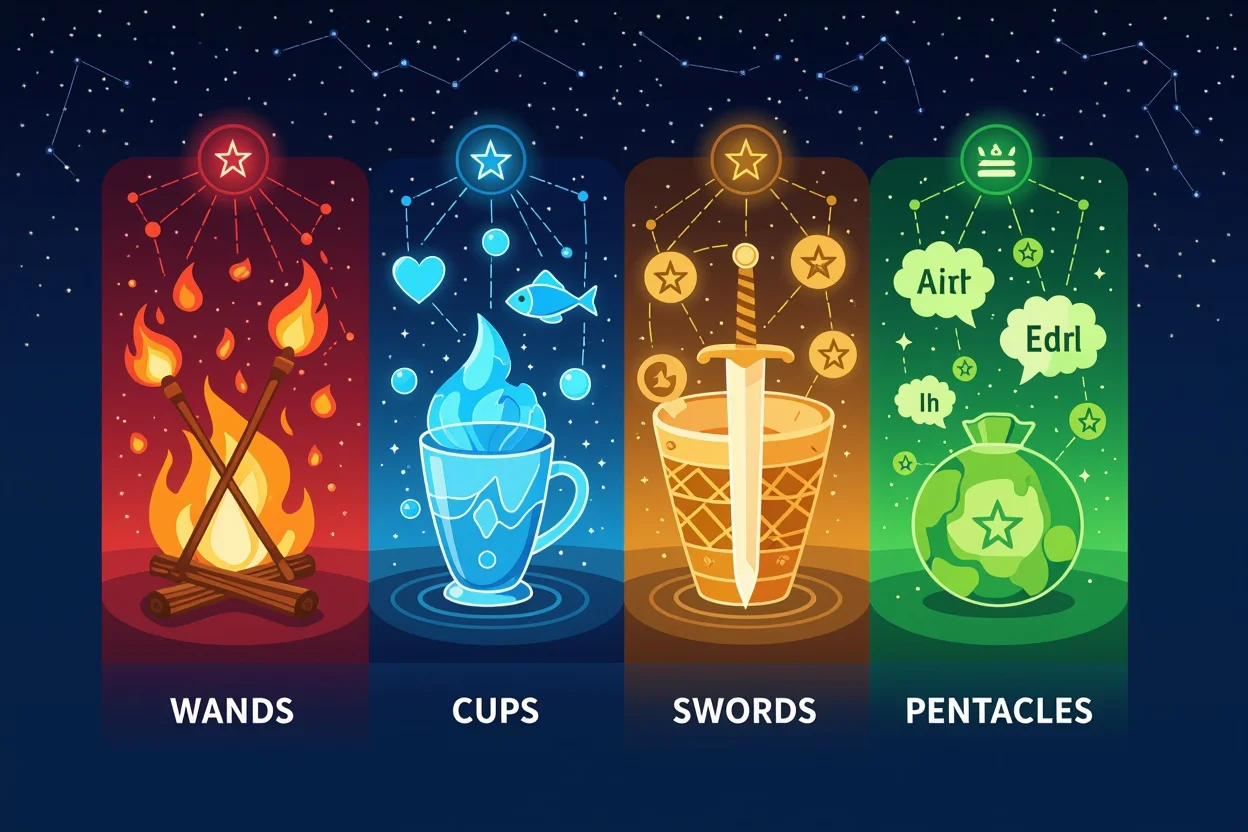 四つのスート（ワンド・カップ・ソード・ペンタクル）が表現する恋愛心理の要素