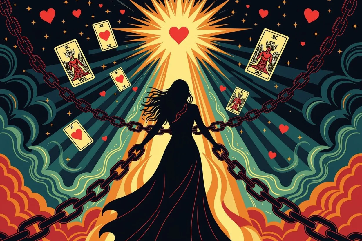 恋愛パターンからの解放と人生の変容を表現するタロットアート