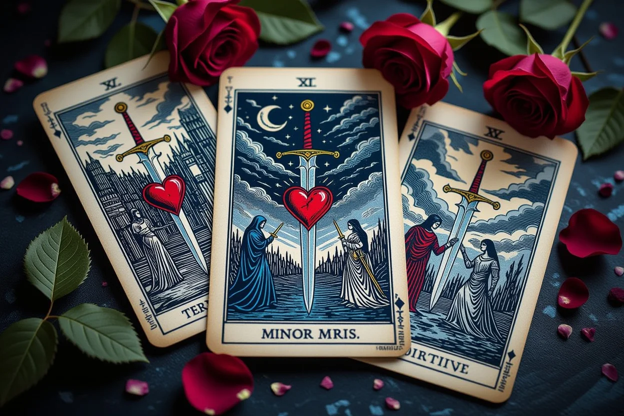 恋愛の葛藤と心の傷を表すソードのマイナーアルカナカード