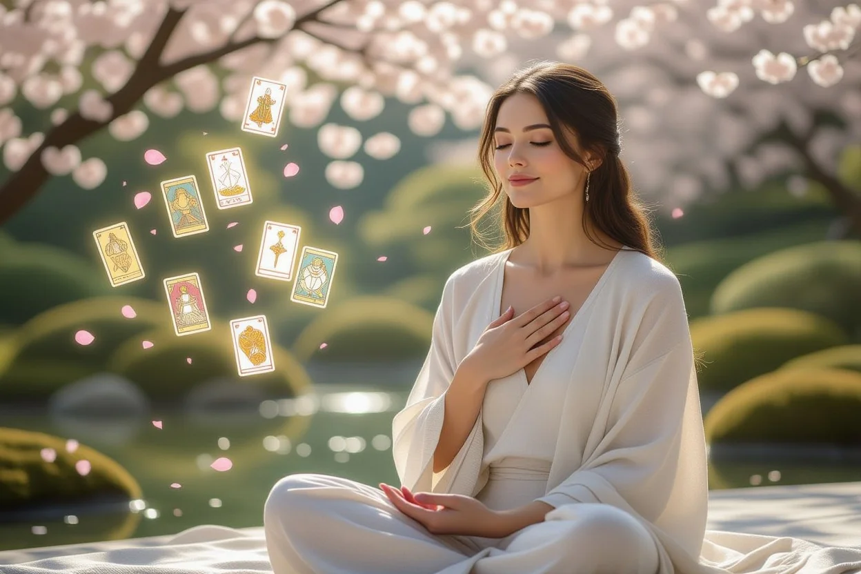 心の声に耳を傾ける女性｜タロット占いで内なる声を聞く瞑想