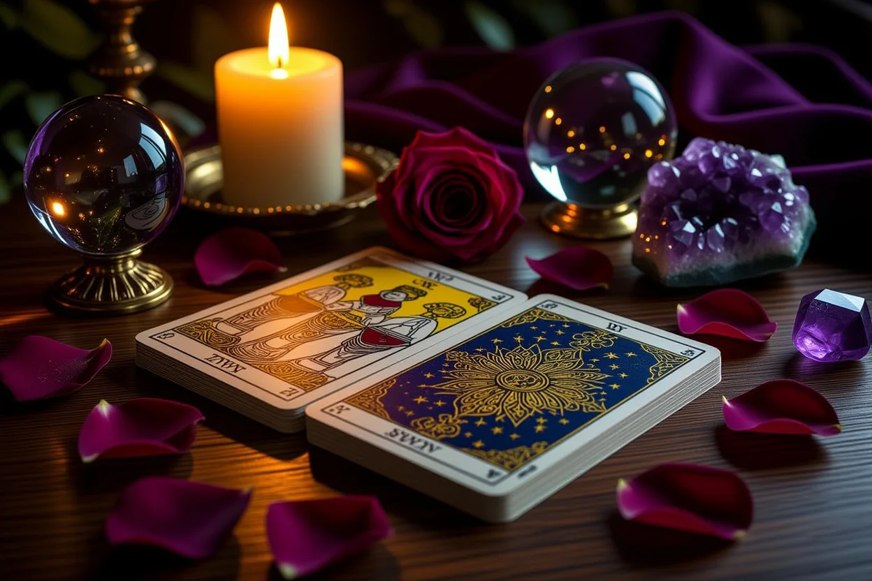 恋愛タロット占いのマイナーアルカナカードスプレッド、神秘的な雰囲気
