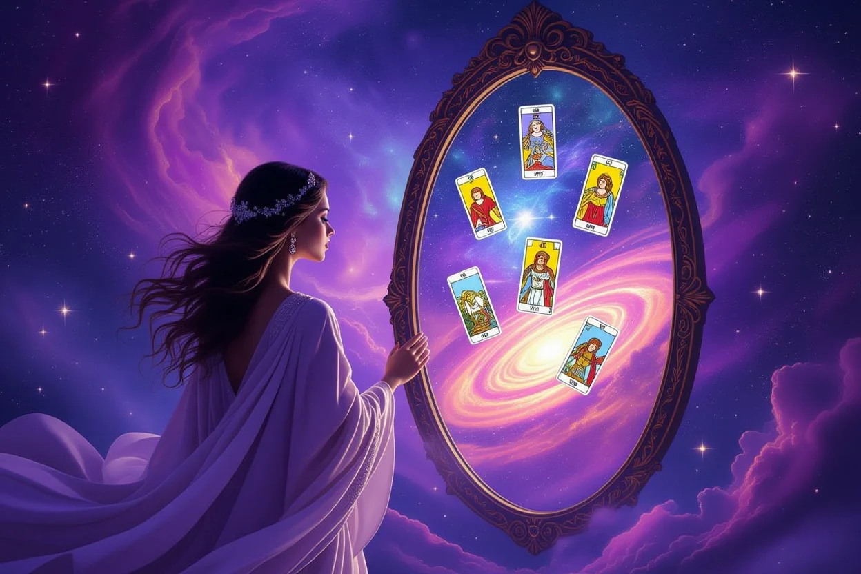 マイナーアルカナが示す恋愛の深層心理と内面的な気づきを表現した幻想的なイメージ