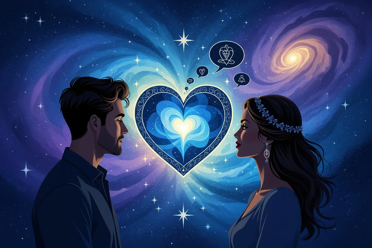 恋愛の深層心理を表現したタロット占いのアート的なイメージ