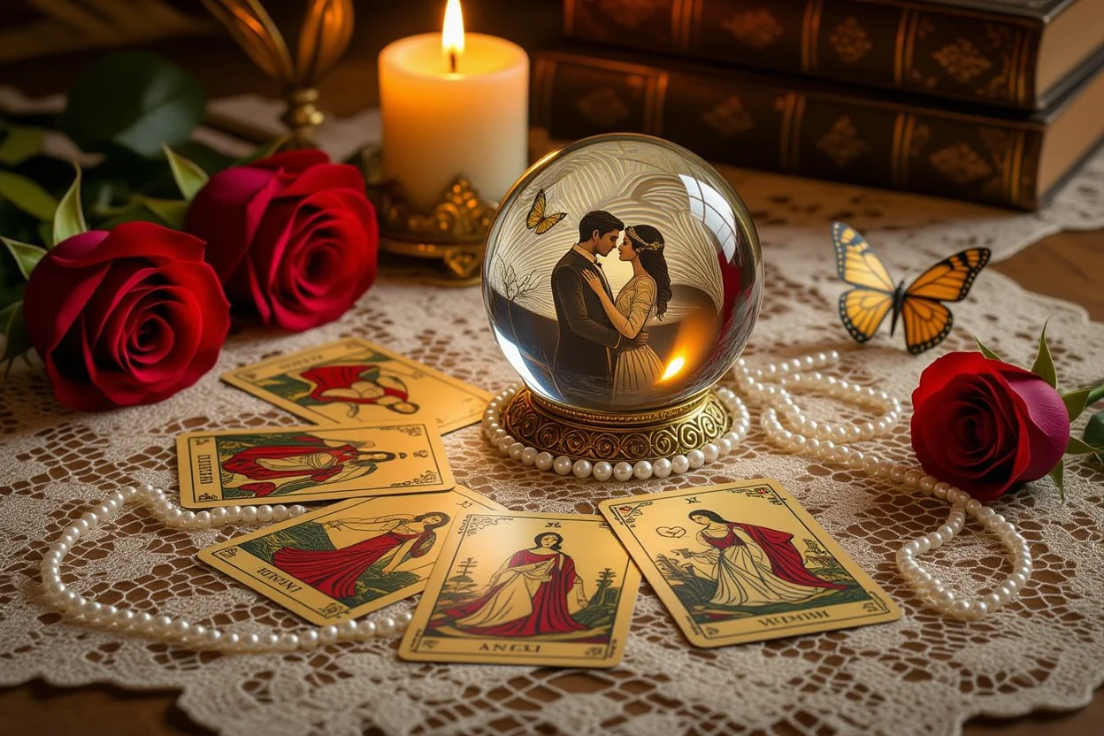 運命の恋を占うロマンチックなタロットカードリーディングの情景