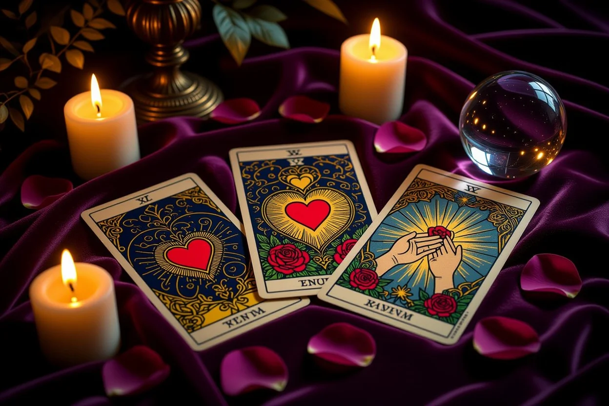 恋愛タロットカードの神秘的なリーディングシーン