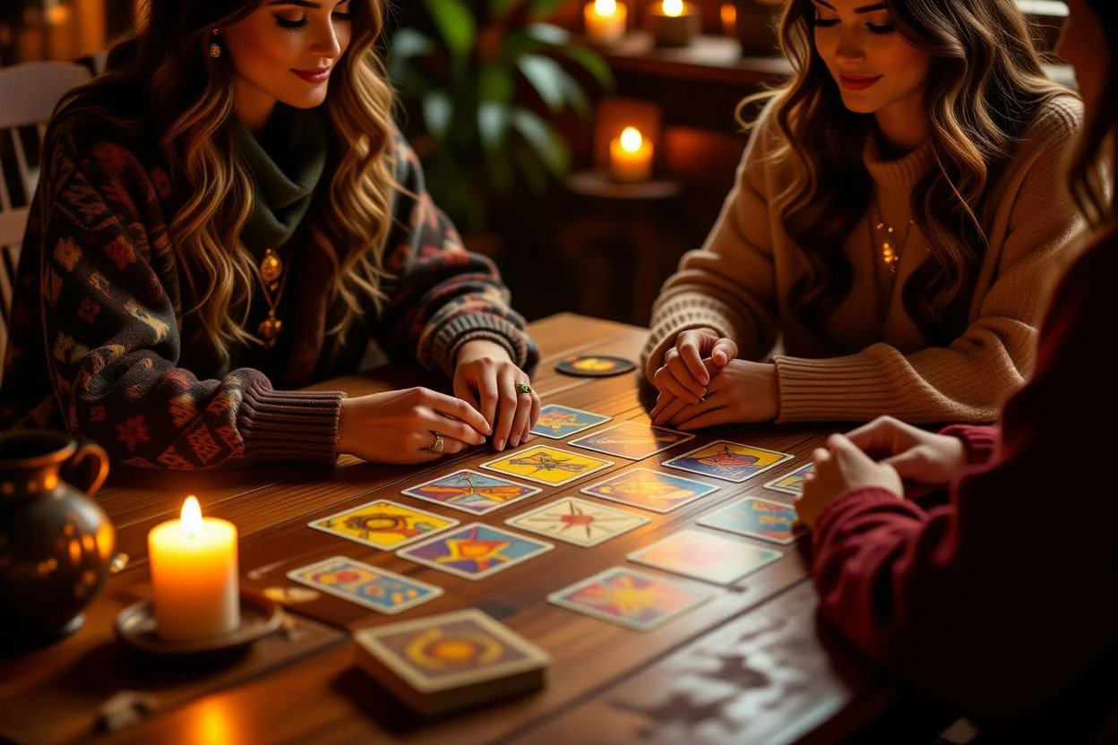 恋愛タロットリーディングでアドバイスを受ける相談シーン