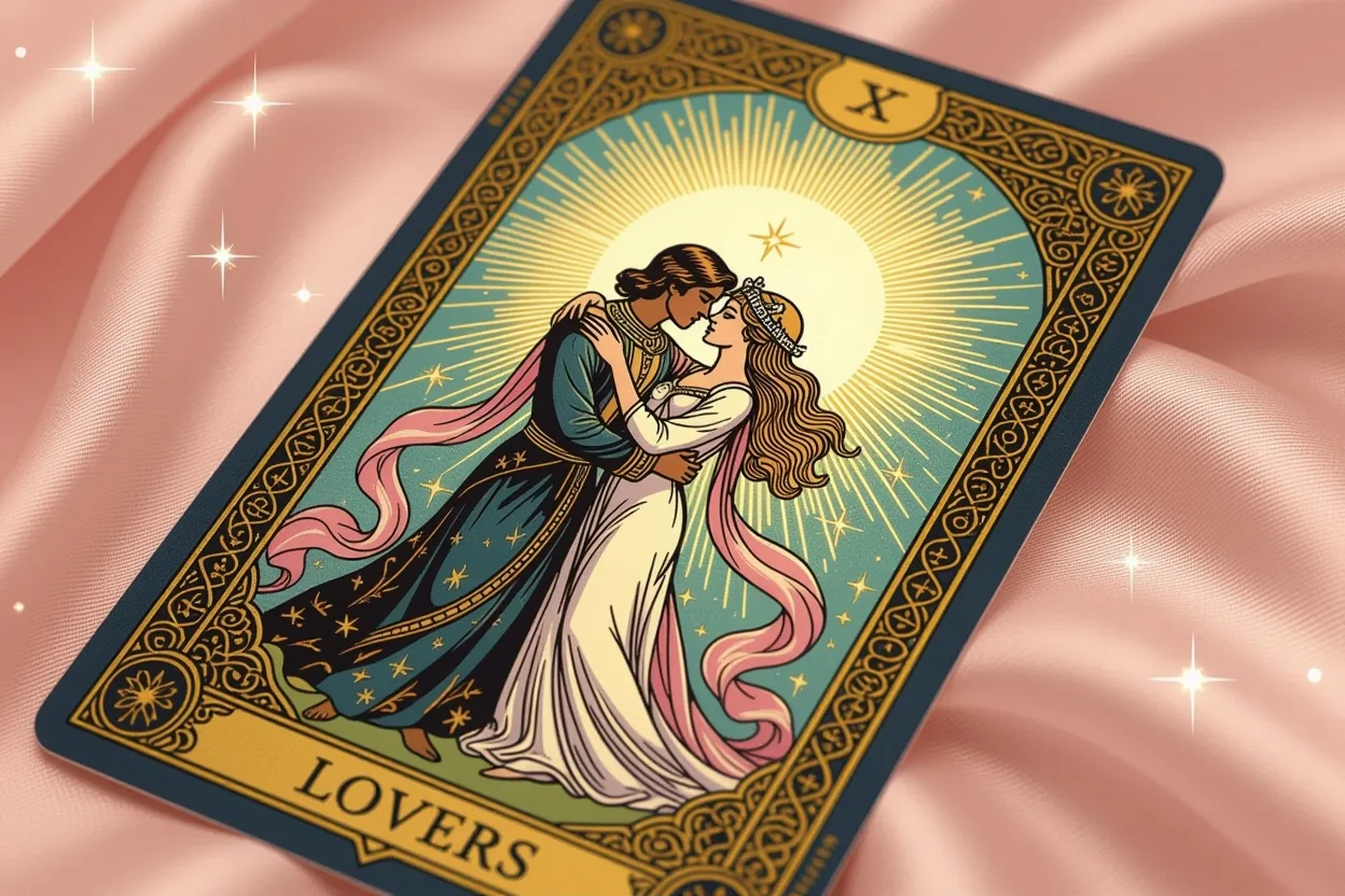 恋人のタロットカードの美しいイラストと神秘的な光の効果