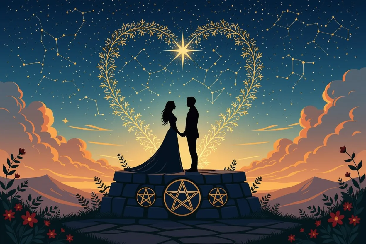 長続きする恋愛関係の土台と安定を象徴するペンタクルタロットのイメージ