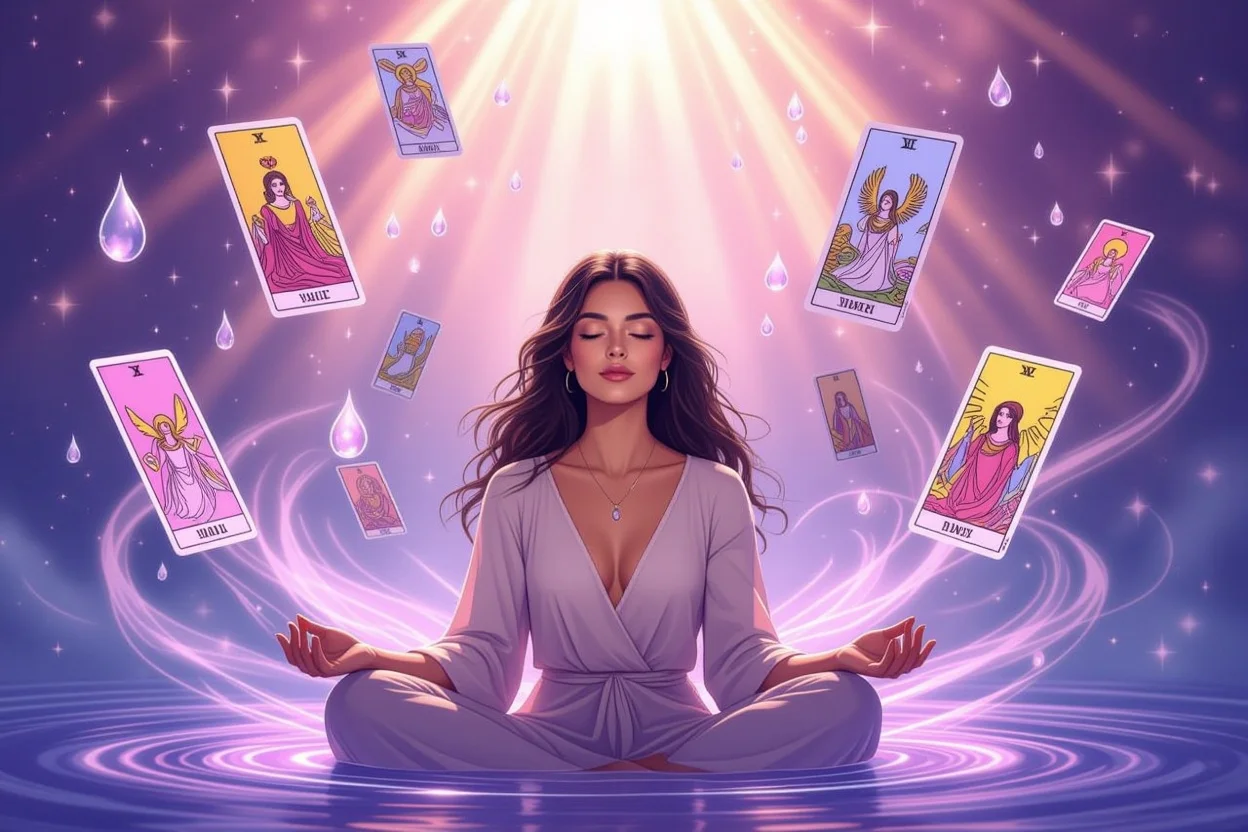 恋愛タロット・カップスートの神秘的なイメージ、感情と直感を表現