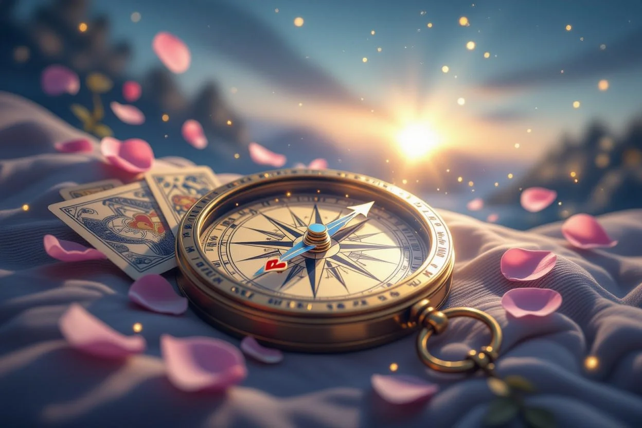 恋愛タロットと羅針盤のイメージ・愛の方向性を示すスピリチュアルなシンボル