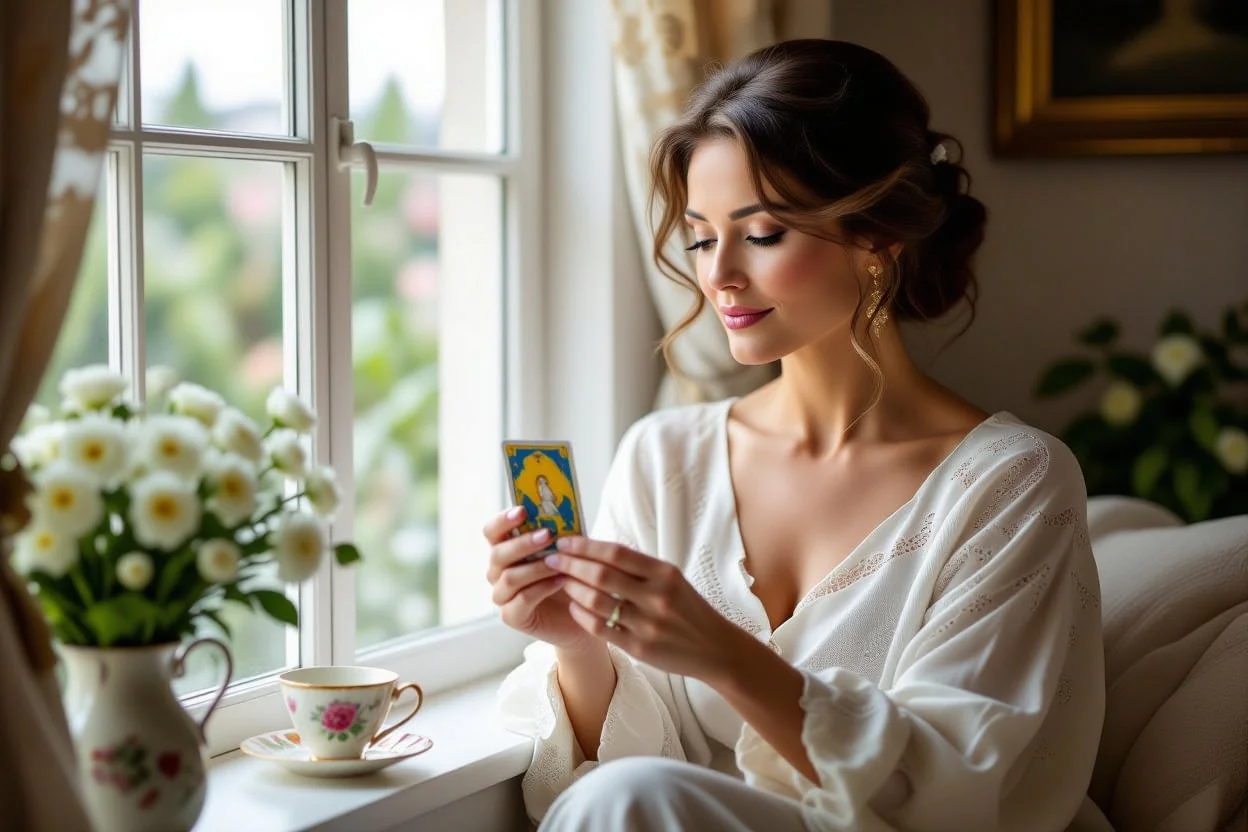 成熟した女性のタロット瞑想・恋愛における内面との向き合いのイメージ