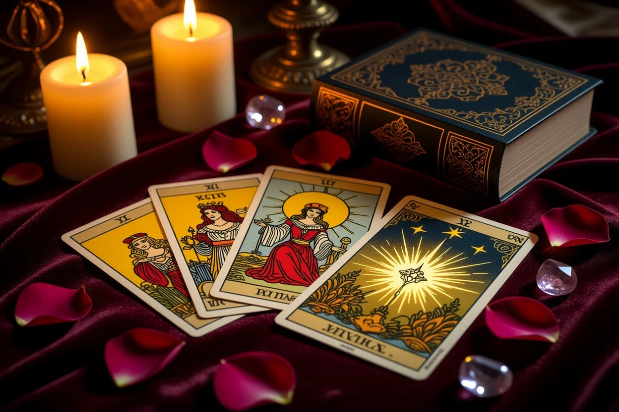 恋愛タロット占いの神秘的なカードリーディングシーン