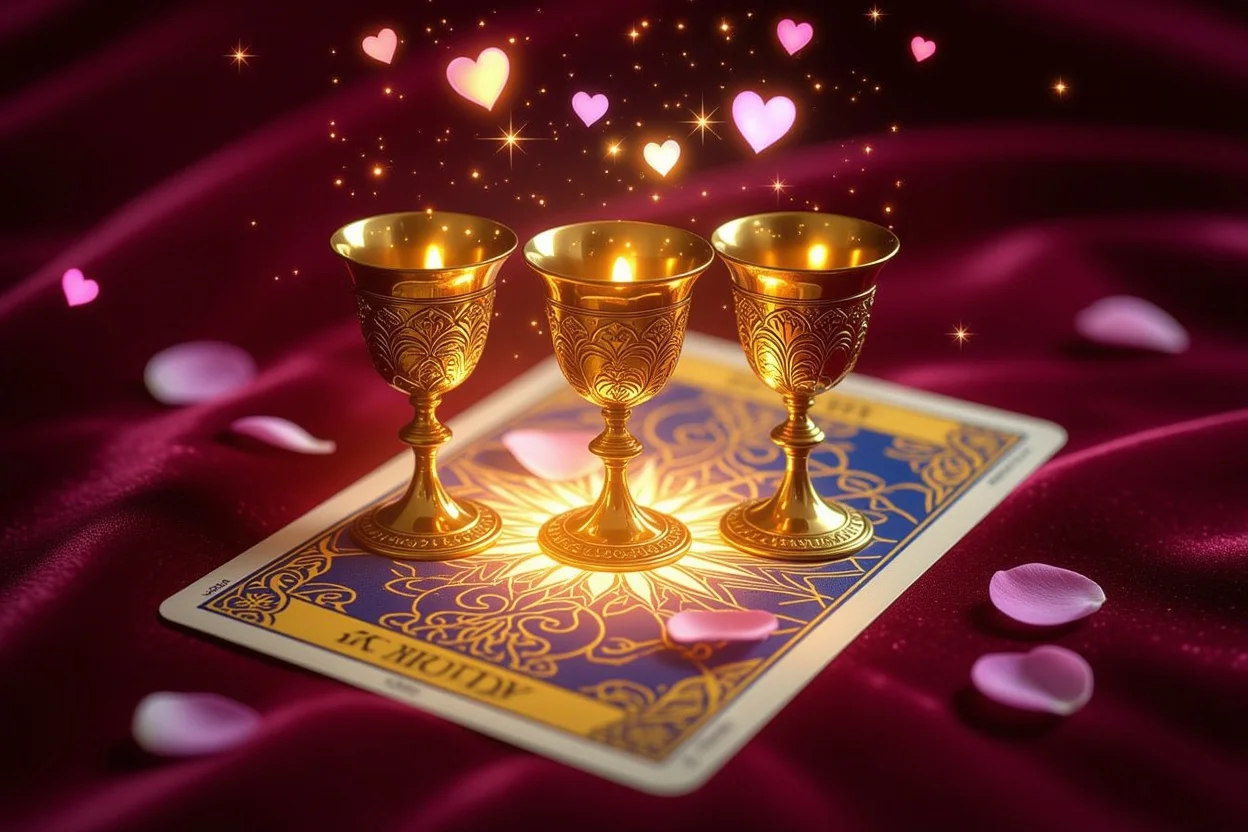 カップの3タロットカードと恋愛の深層心理を表現する神秘的なアート