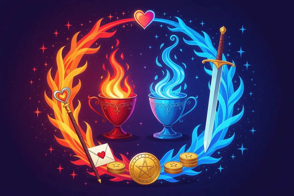 タロット四大エレメント・恋愛占い・ワンド・カップ・ソード・ペンタクル