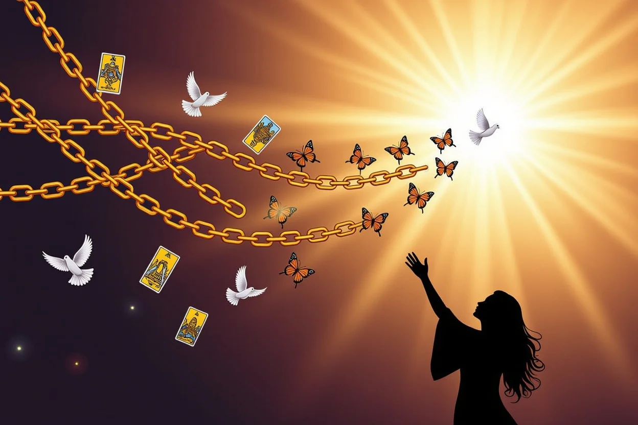 執着から解放される様子を表現した蝶と光のアート