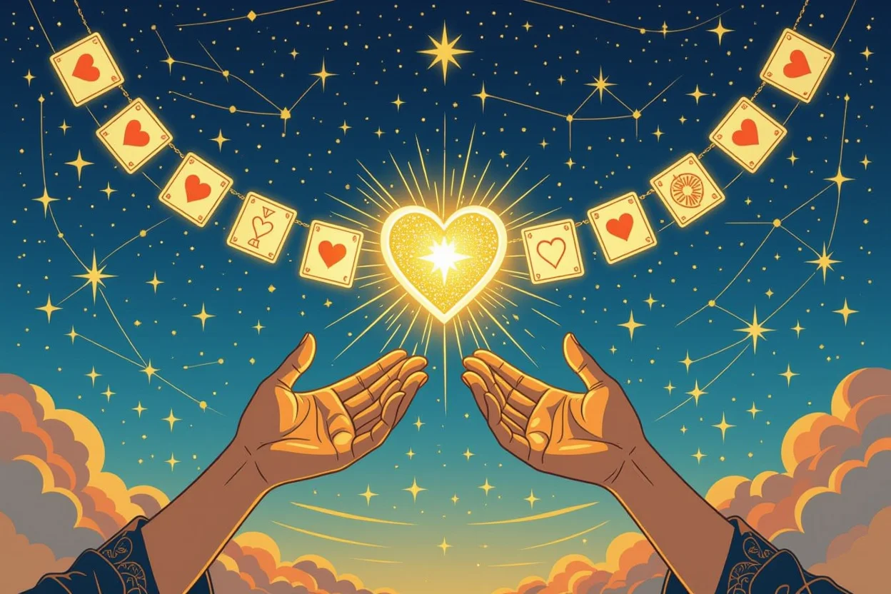 真の愛を象徴する星空の下で手を伸ばし合う二人