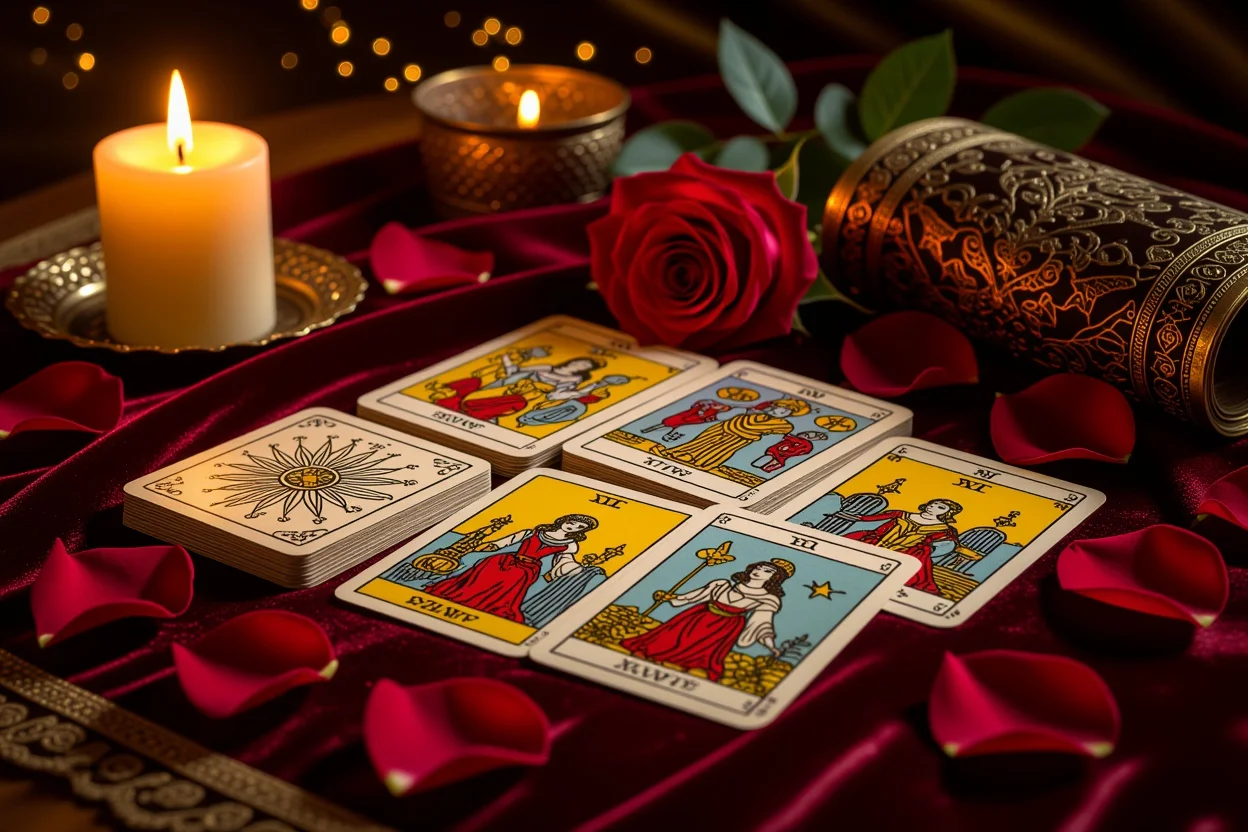 恋愛タロット占いのロマンチックなカード展開シーン