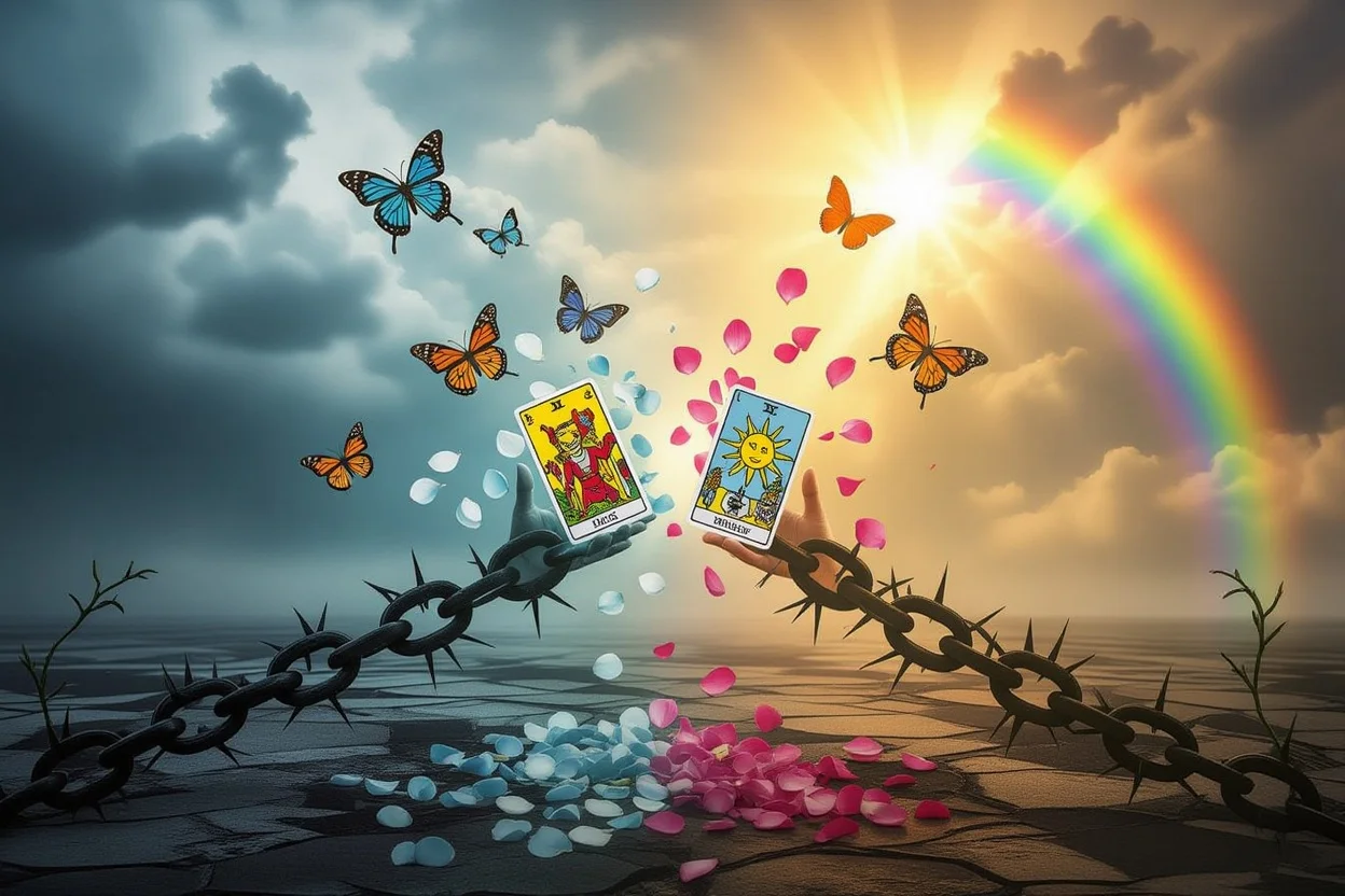 恋愛の負のパターンを断ち切るタロットの力 - 自己否定から解放されるイメージ