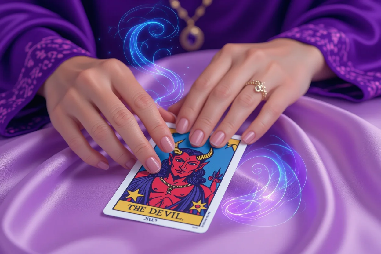 タロットカードの悪魔のカードと深層心理を表現する神秘的な画像