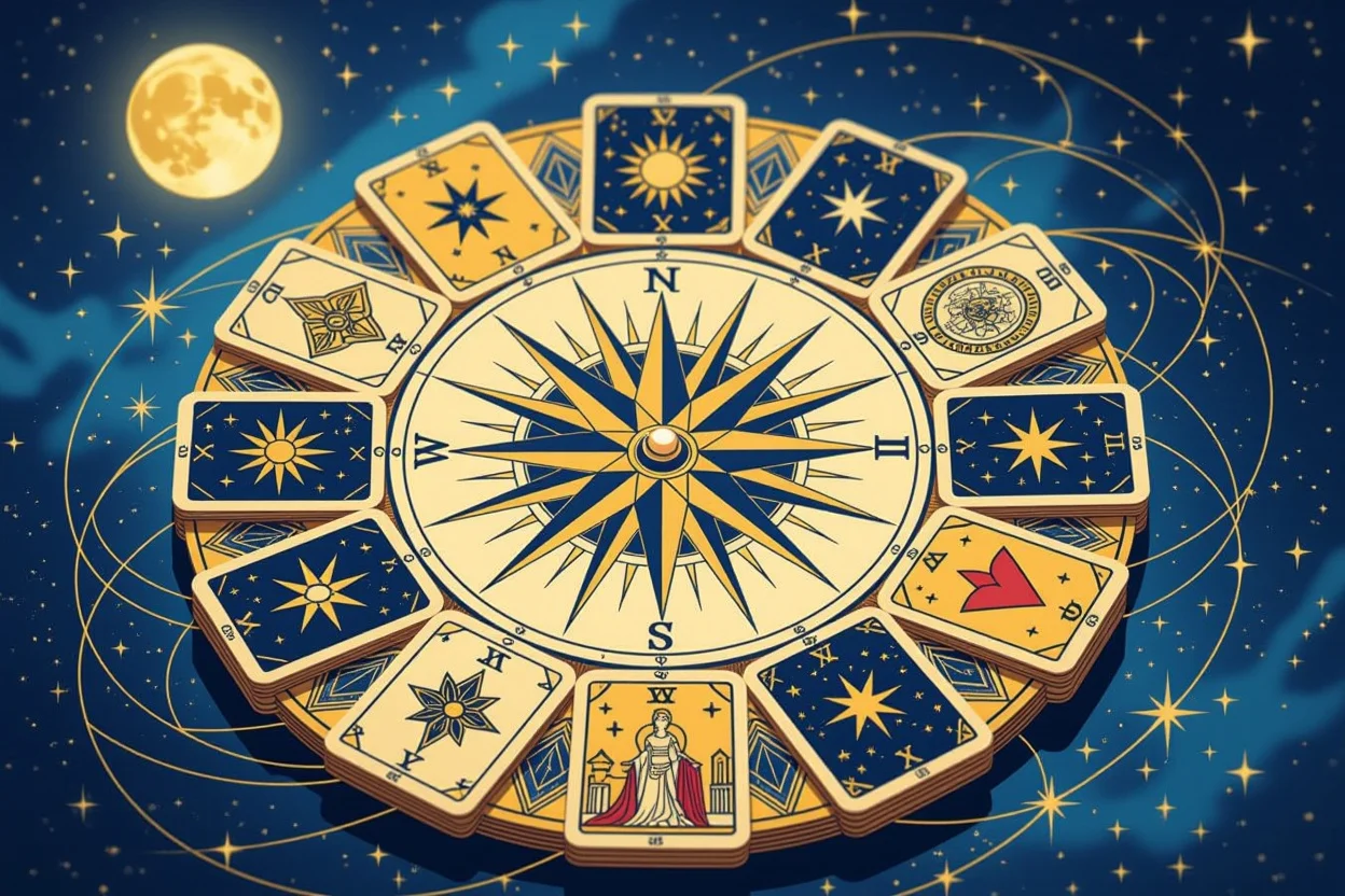 愛の羅針盤として機能するタロットカードのコンパス状配置