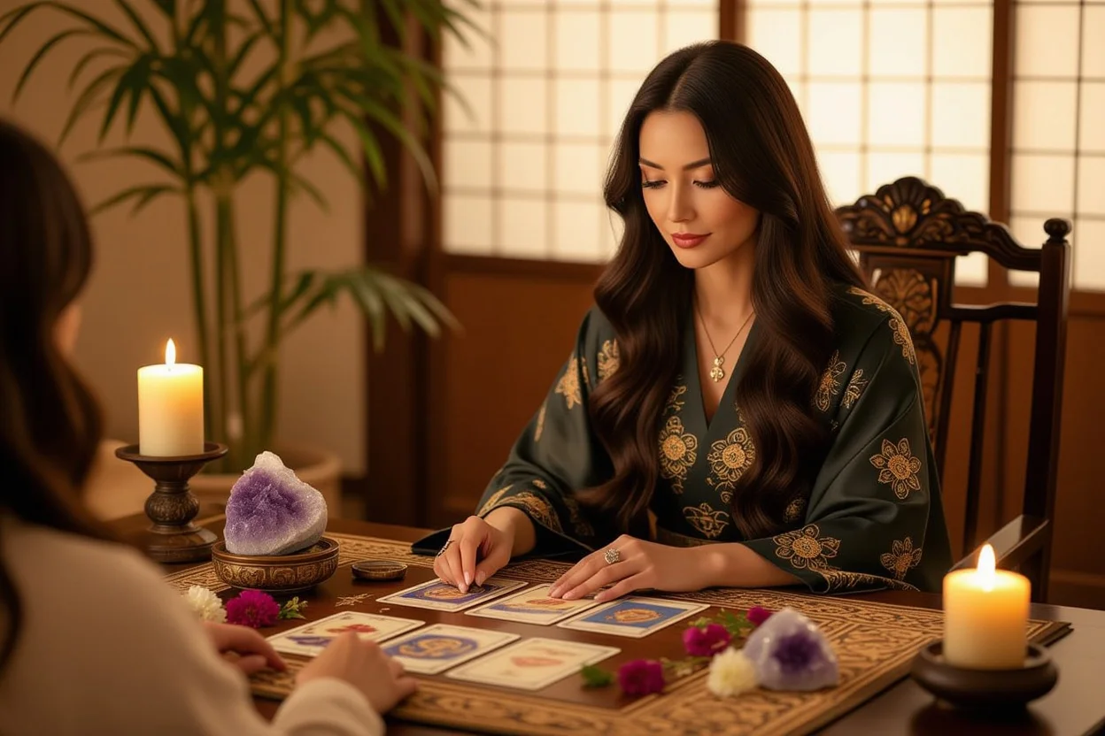 プロの占い師による恋愛タロット占いセッションの温かい雰囲気