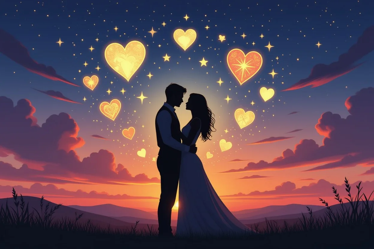 カップルの本音と深層心理を表現したタロット占いのイメージ、二人の隠れた感情を視覚化