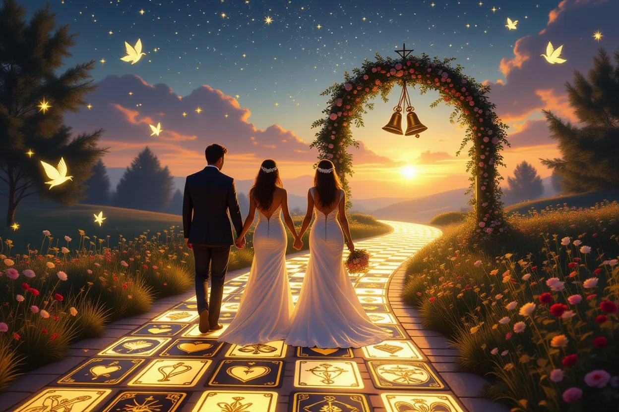 恋愛から結婚への道のりを示すタロットカードの道、カップルの未来と結婚運を表現
