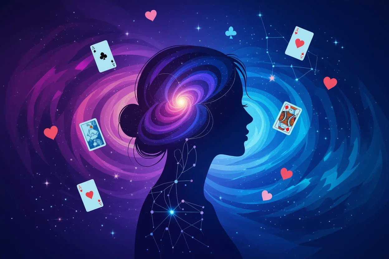 深層心理を表現した抽象的なアート、タロットシンボルと潜在意識のイメージ