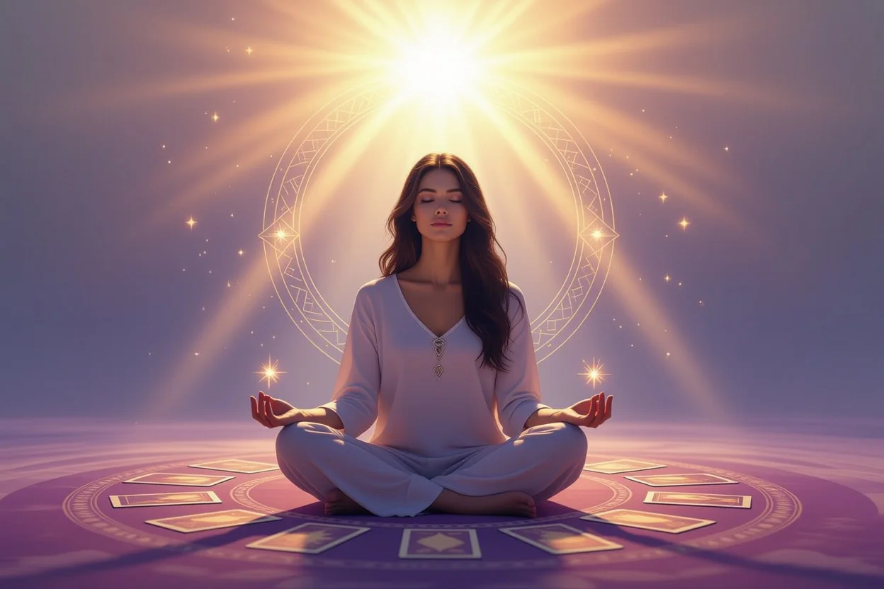 タロット瞑想による自己成長、内面の気づきと精神的な変容のイメージ